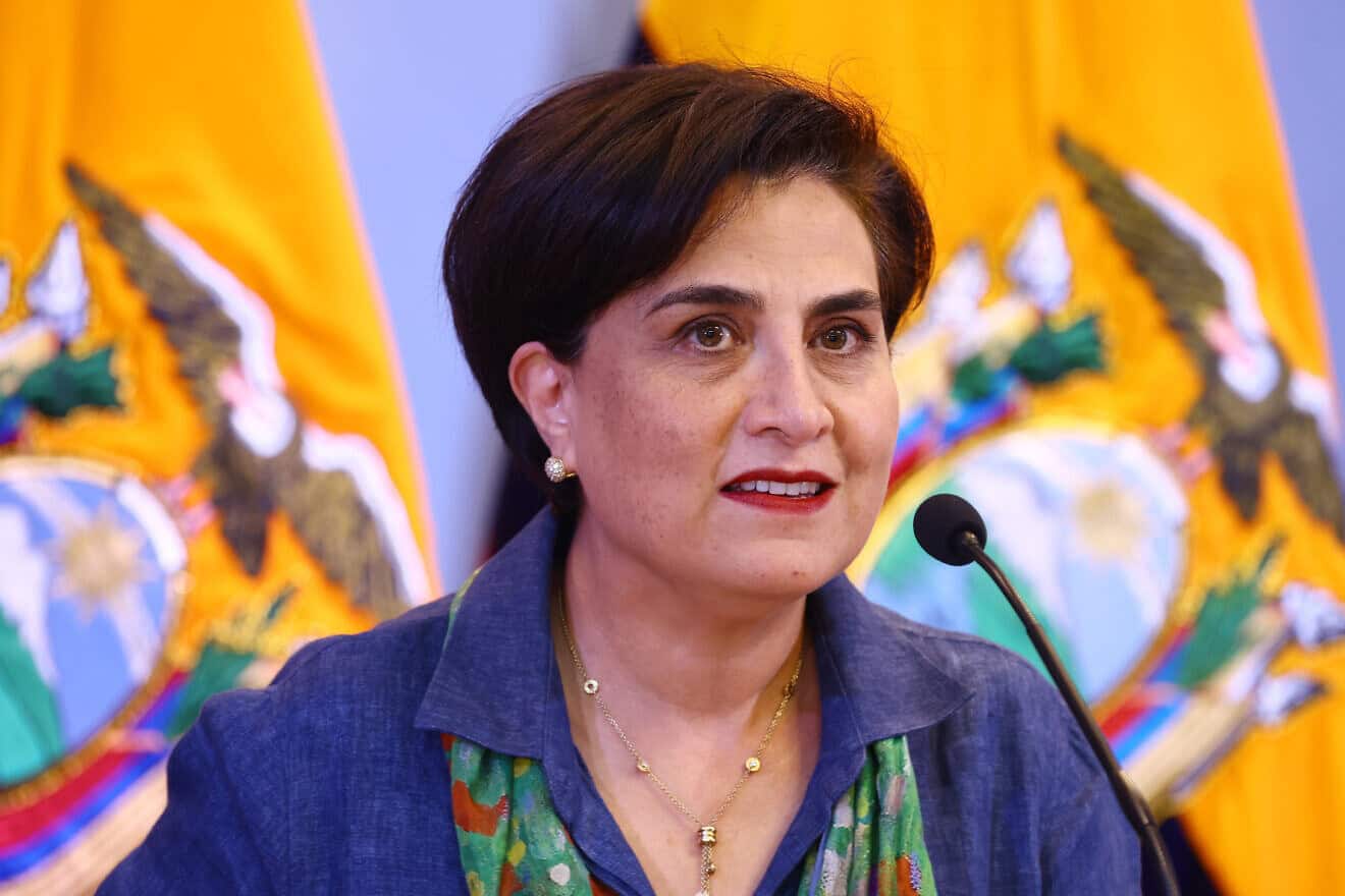 Ecuador's chancellor, Gabriela Sommerfeld, speaks during a press conference in Quito, April 6, 2024. Photo by Franklin Jacome/Agencia Press South/Getty Images.