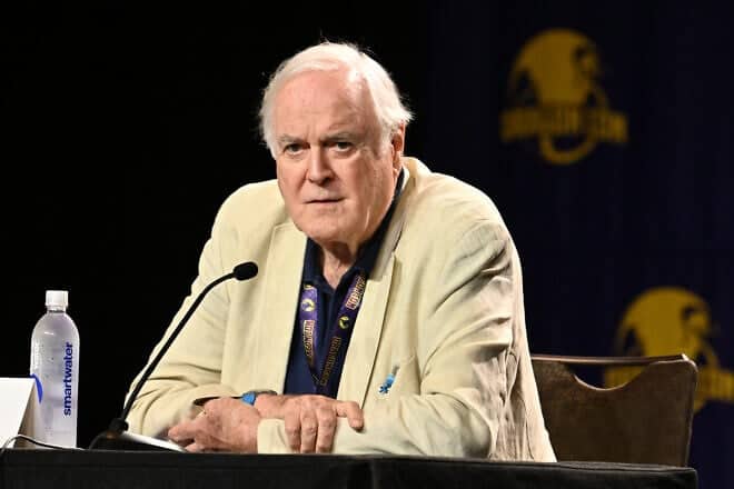 John Cleese speaks onstage during “An Hour with John Cleese: There Are Those Who Call Him ... John!” session during the 2024 Dragon Con at the Atlanta Marriott Marquis, on Aug. 31, 2024. Photo by Paras Griffin/Getty Images.