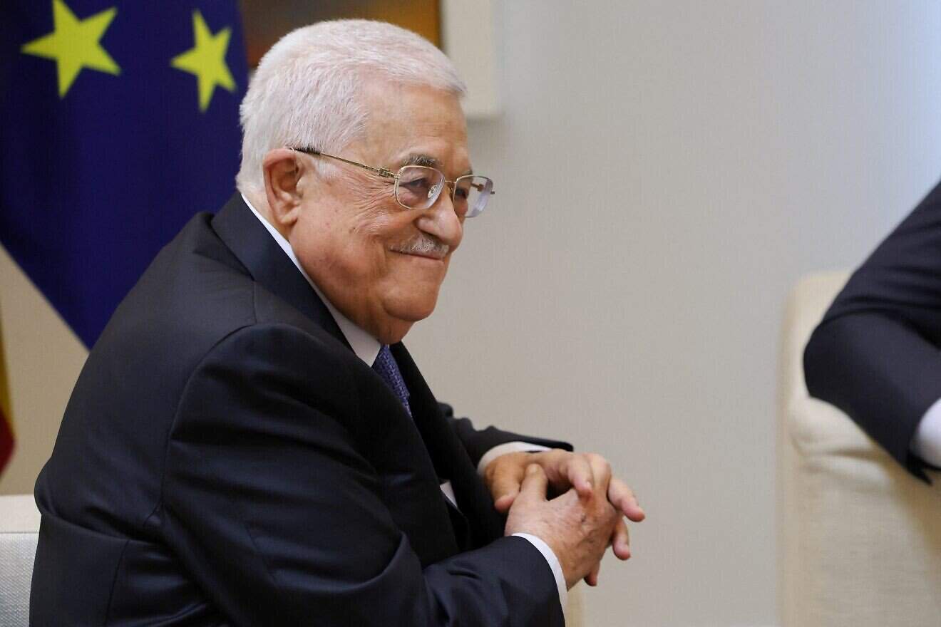 Palestinian Authority leader Mahmoud Abbas takes part in a meeting with Spanish Prime Minister Pedro Sánchez in Madrid, Sept. 19, 2024. Photo by Thomas Coex/AFP via Getty Images.