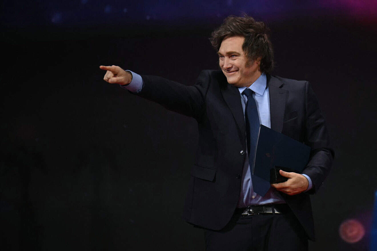 Argentine President Javier Milei arrives to speak during the annual Conservative Political Action Conference at the Gaylord National Resort and Convention Center at National Harbor in Oxon Hill, Md., on Feb. 22, 2025. Photo by Alex Wroblewski/AFP via Getty Images.