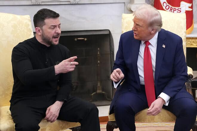 U.S. President Donald Trump and Ukrainian President Volodymyr Zelenskyy meet in the Oval Office at the White House, on Feb. 28, 2025. Photo by Andrew Harnik/Getty Images.
