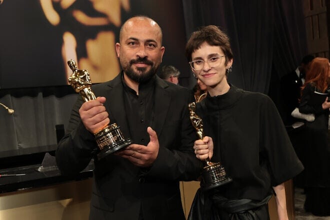 Hamdan Ballal and Rachel Szor, winners of the Best Documentary Feature Film for "No Other Land", attend the 97th Annual Oscars Governors Ball at Ovation Hollywood Complex on March 2, 2025 in Hollywood, California. Photo by Monica Schipper/Getty Images.