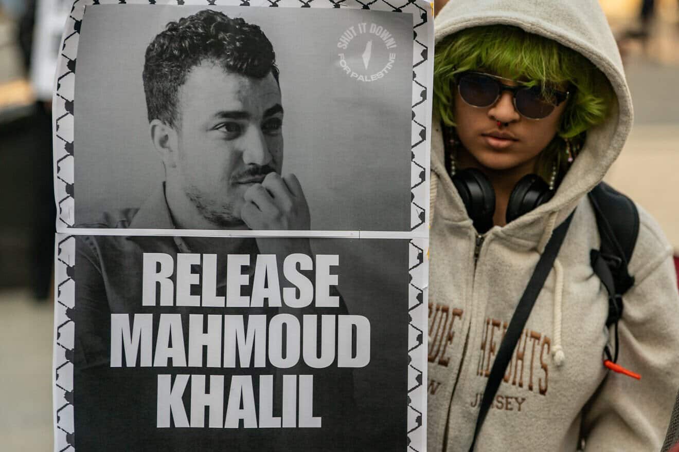 Protesters gather to demand the release of Mahmoud Khalil at Foley Square in New York City, on March 10, 2025. Photo by David Dee Delgado/Getty Images.
