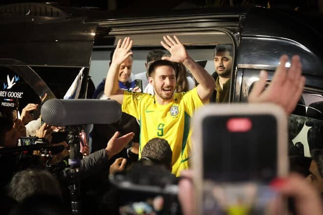 Omer Shem Tov, 23, an Israeli hostage released by Hamas after 505 days help captive in Gaza, returns to his home in Herzliya, March 1, 2025. Photo by Tal Gal/Flash90.