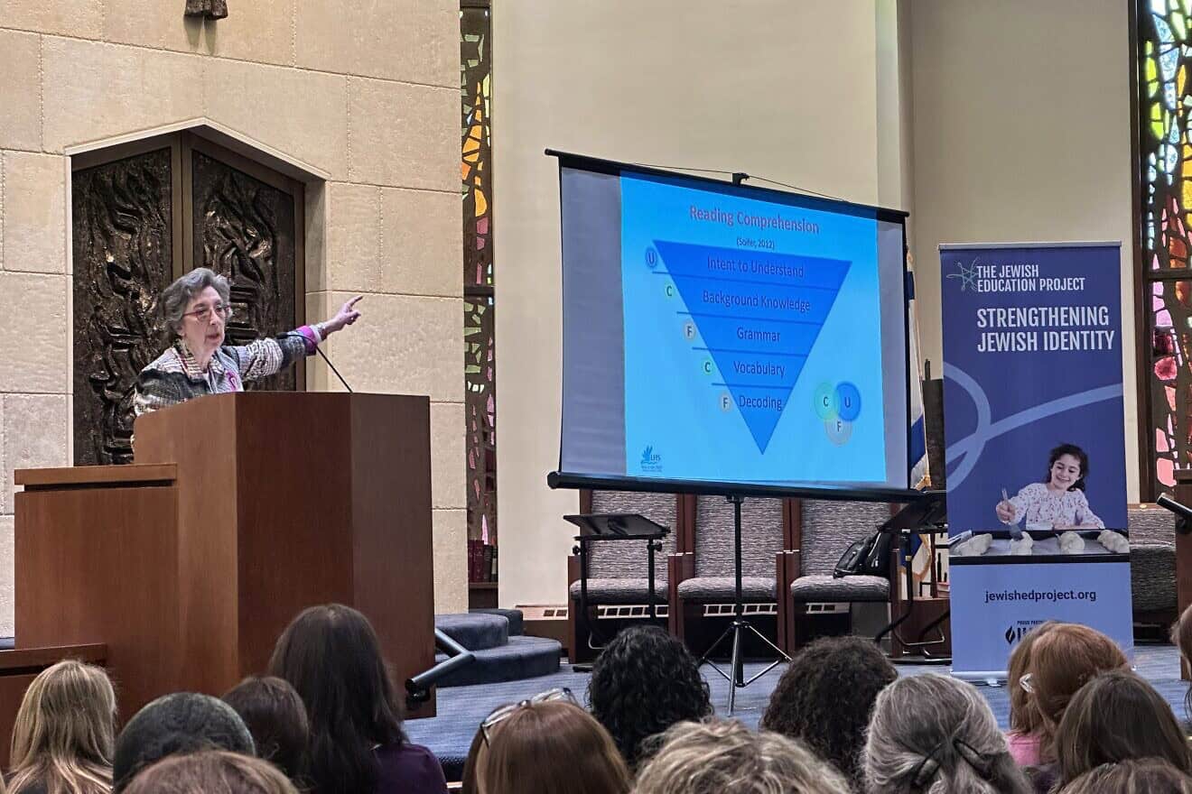 Keynote speaker Dr. Lydia Soifer addresses the Jewish early-childhood educators. Credit: Courtesy of Amy Martin.