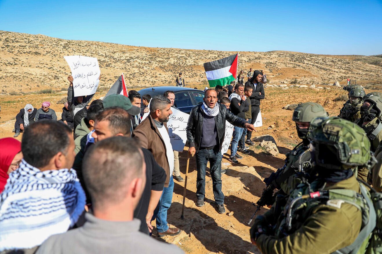 Palestinians and activists clash with Israeli security forces during a protest in the Arab settlement of Masafer Yatta near Hebron on Jan. 20, 2023. Photo by Wisam Hashlamoun/Flash90.