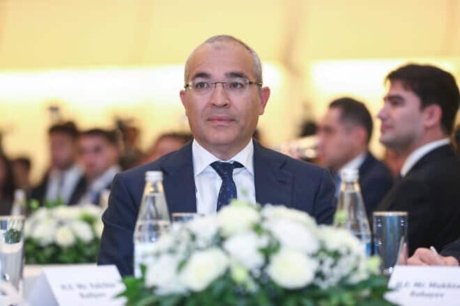 Mikayil Jabbarov, minister of economy of the Republic of Azerbaijan, at Baku Climate Action Week in the Heydar Aliyev Center, on Sept. 30, 2024. Photo by Aziz Karimov/Getty Images.