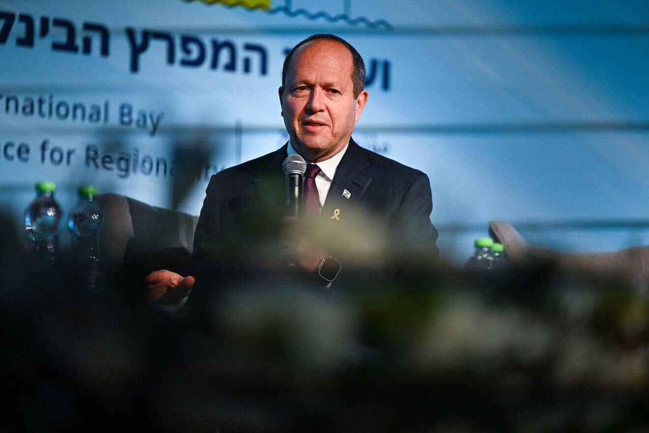 Israeli Economy and Industry Minister Nir Barkat speaks at the International Bay Conference for Regionality in Haifa, Dec. 18, 2024. Credit: Flash90.