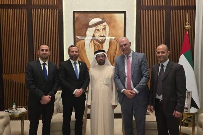 Judea and Samaria leaders meet Ali Rashid Al Nuaimi, a member of the Emirati Federal National Council and chairman of its committee on defense, interior and foreign affairs, March 2025. Credit: Yesha Council.