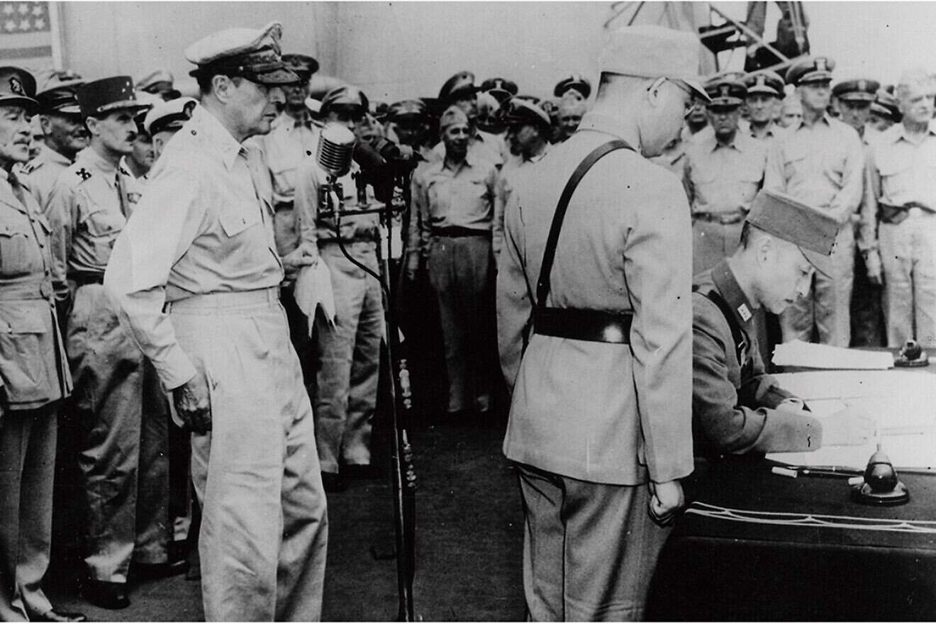 Japan surrenders to Allied Forces, ending World War II, circa 1945. Credit: U.S. federal government/Public Domain via Wikimedia Commons.