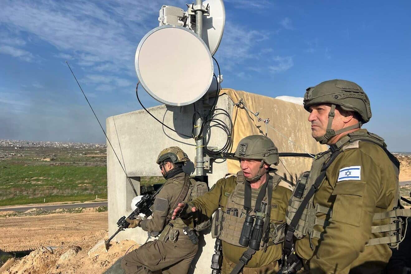 Incoming Israel Defense Forces Chief of Staff Maj. Gen. Eyal Zamir (right) meets with Southern Command Chief Maj. Gen. Yaron Finkelman in the Gaza Strip, in a photo published on March 4, 2025. Credit: IDF.