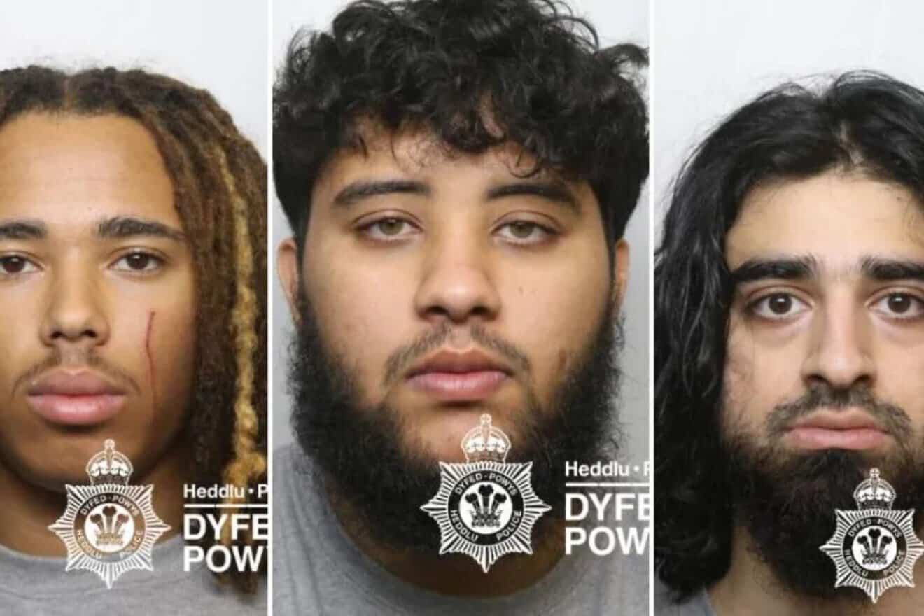 Elijah Ogunnubi-Sime (left), Mohammad Comrie (center) and Faiz Shah (right) were convicted of the attempted kidnapping of Israeli music producer Itay Kashti on Aug. 24, 2024. Credit: Dyfed-Powys Police.