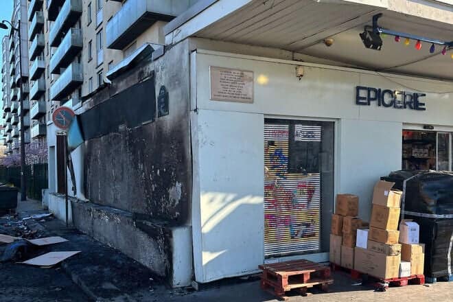 The aftermath of a suspected arson outside the Hyper Cacher supermarket in Paris, France on march 20, 2025. Photo courtesy of 
the European Jewish Congress.