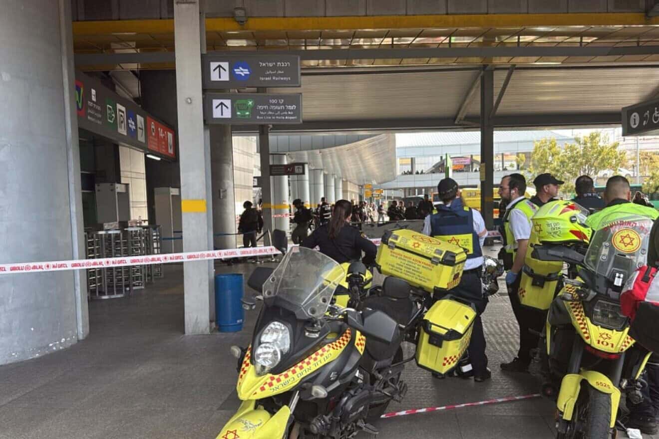 Magen David Adom medics and paramedics at the scene of a suspected terrorist attack in Haifa, Israel on March 3, 2025. Credit: MDA.