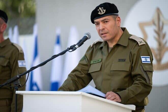 Israel Defense Forces Spokesperson Brig. Gen. Ephraim "Effie" Defrin during a change of command ceremony in Tel Aviv, March 27, 2025. Credit: IDF.