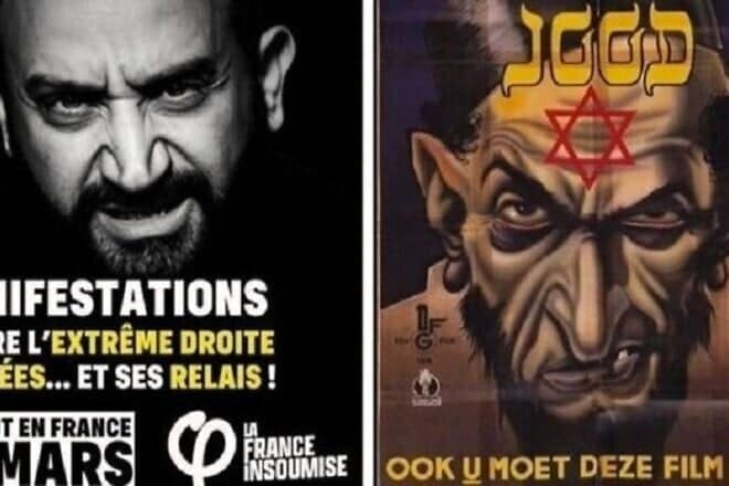 A poster of Cyril Hanouna (left), a right-wing French pundit of Tunisian Jewish origin. Source: Screenshot.
