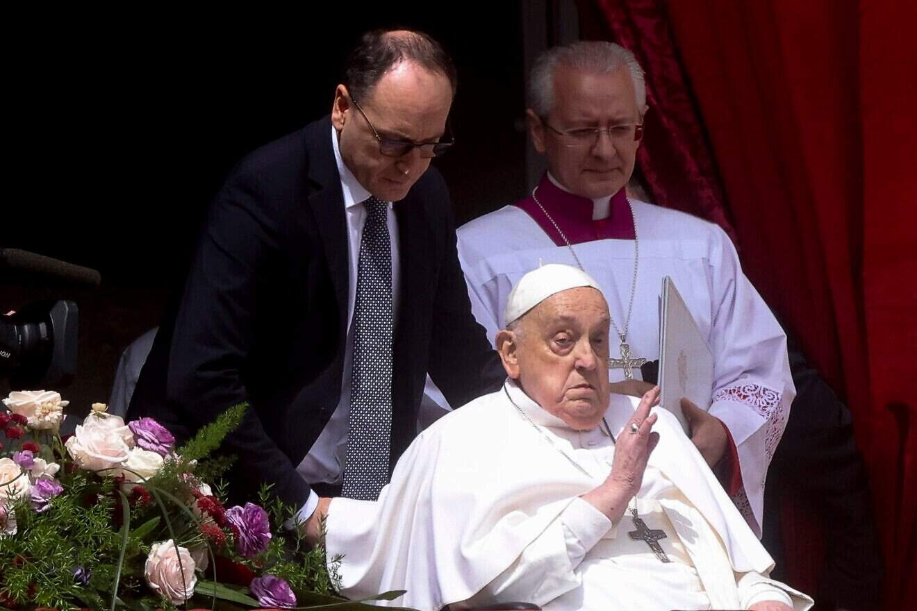 Pope Francis attends the Urbi et Orbi Message to the World at the central Loggia of St. Peter's Basilica, on April 20, 2025 in Vatican City, Vatican. Photo by Alessandra Benedetti - Corbis/Corbis via Getty Images.