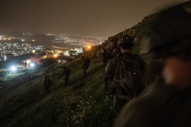 Israel Defense Forces soldiers operate in Nablus (Shechem) in central Samaria, April 8, 2025. Credit: IDF.