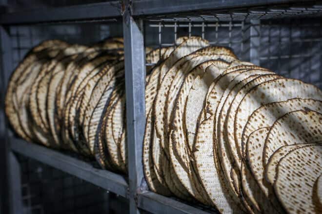 Shmurah matzah baked in Safed, in northern Israel, for the holiday of Passover, April 11, 2025. Photo by David Cohen/Flash90.